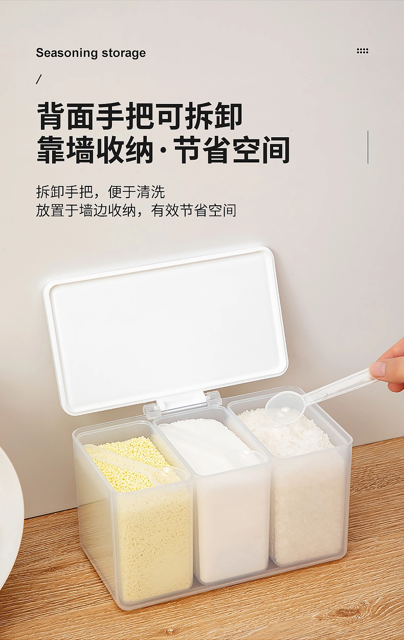 Plastic Seasoning Storage Container 4 Compartmented Kitchen Storage Box with Spoon