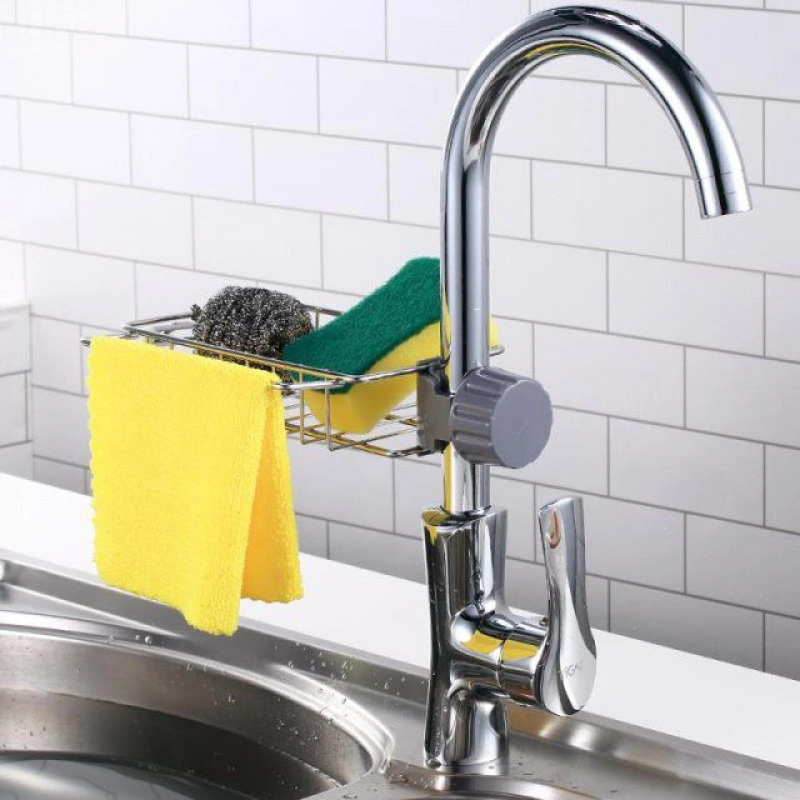 Hot Sell Kitchen Space Sink Drain Rack Sponge Storage Faucet Holder Over Faucet Soap Drainer Shelf Basket Organize