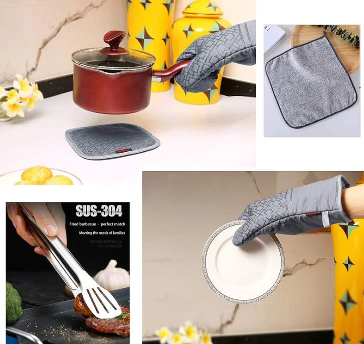 Dispensing Thermal Insulation Hot Gloves and Potholder Four-Piece Kitchen Microwave Supplies