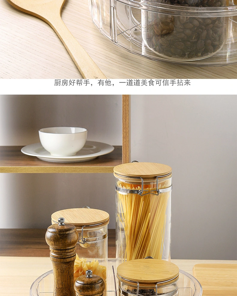 Kitchen Multi-Functional Rotating Storage Rack Transparent Seasoning Storage Rack 360-Degree Rotating Storage Box