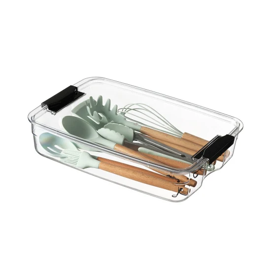 Scatola portaoggetti in plastica impilabile con organizer per cassetti trasparente di dimensioni personalizzate
